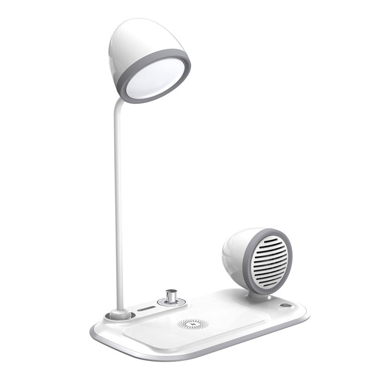 HT-310 3-in-1 15W Wireless Charger 3 Light Modes LED Desk Lamp with Bluetooth Speaker - White