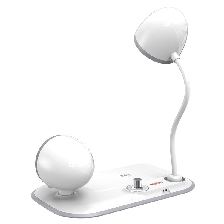 HT-310 3-in-1 15W Wireless Charger 3 Light Modes LED Desk Lamp with Bluetooth Speaker - White