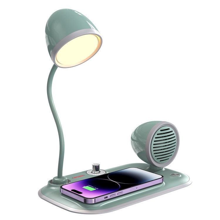 HT-310 3-in-1 15W Wireless Charger 3 Light Modes LED Desk Lamp with Bluetooth Speaker - Blackish Green