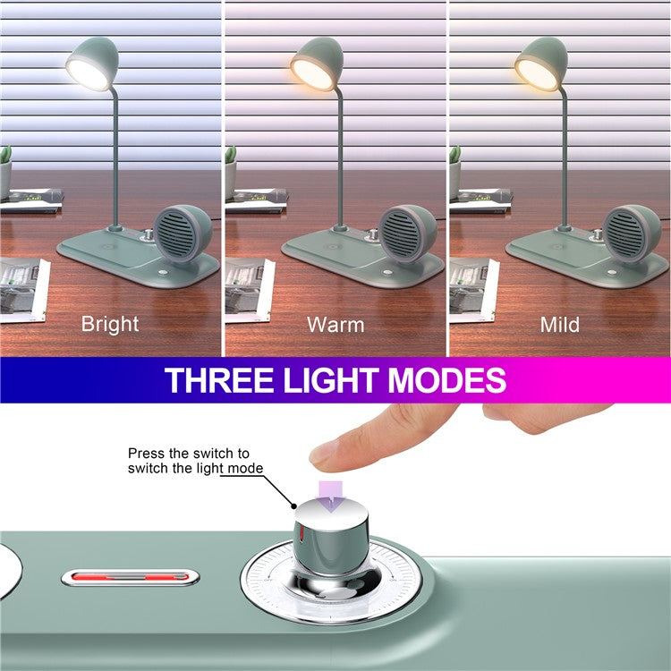 HT-310 3-in-1 15W Wireless Charger 3 Light Modes LED Desk Lamp with Bluetooth Speaker - Blackish Green