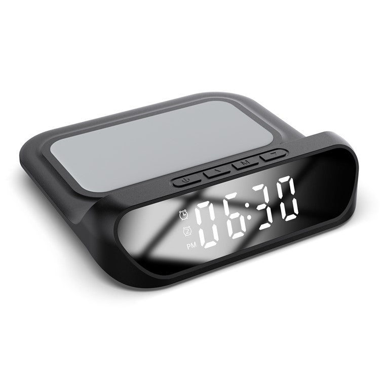 HT-331 2-in-1 15W Desktop Wireless Charger Dimmable Alarm Clock with Snooze Function - Black