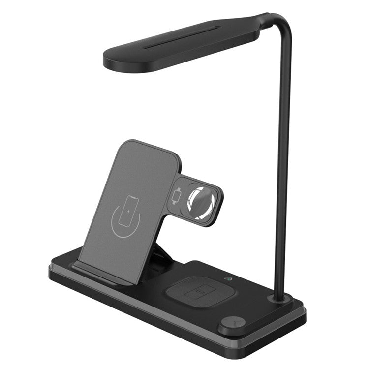 HT-503 Folding 15W Wireless Charger for Phone / Watch / Earbuds with Touch Control LED Table Lamp - Black