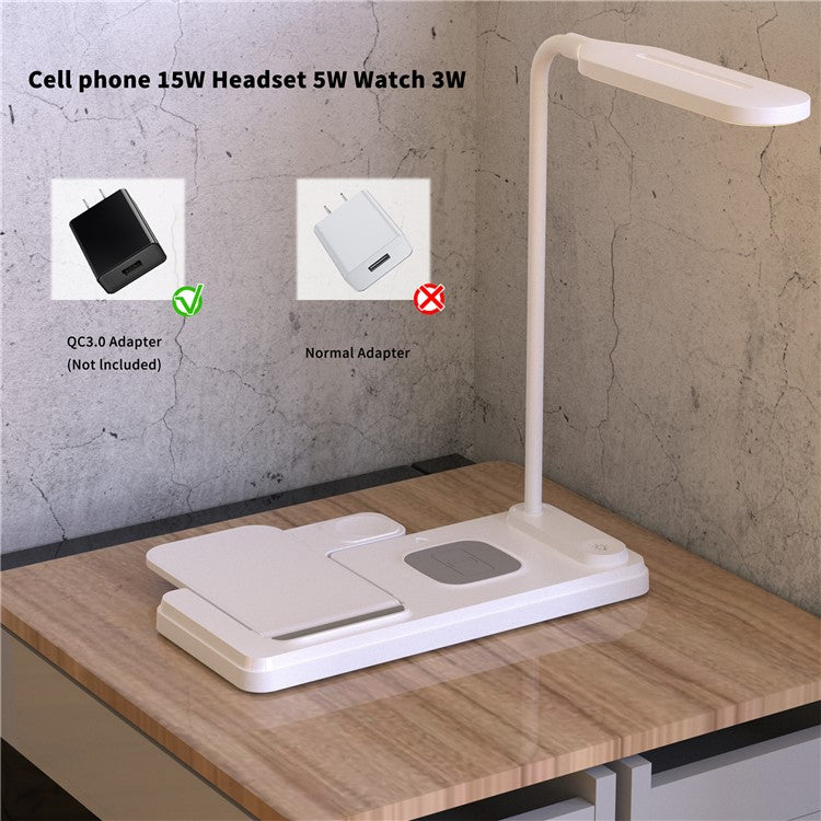 HT-503 Folding 15W Wireless Charger for Phone / Watch / Earbuds with Touch Control LED Table Lamp - White