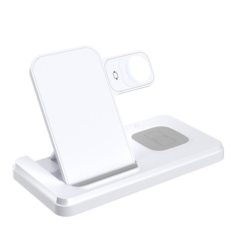 HT-514 3-in-1 Foldable Charging Dock 15W Wireless Charger for Phone / Watch / Earbuds - White