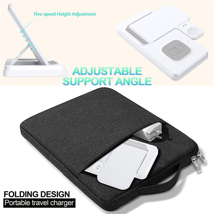 HT-514 3-in-1 Foldable Charging Dock 15W Wireless Charger for Phone / Watch / Earbuds - White