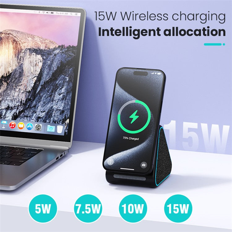 DM-23 15W Wireless Charger Phone Charging Pad Desktop Display Stand Bluetooth Speaker