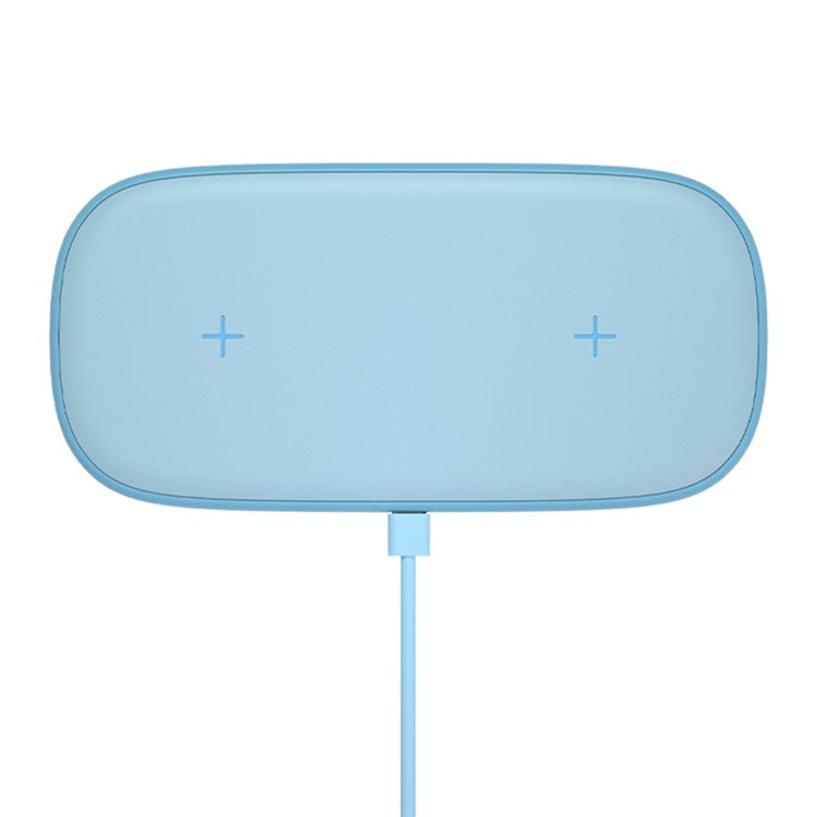 YN-102 Wireless Charger Dual Charging Pad for iPhone AirPods Samsung - Baby Blue