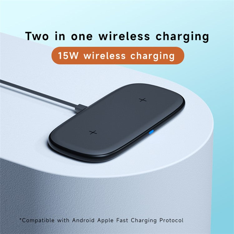 YN-102 Wireless Charger Dual Charging Pad for iPhone AirPods Samsung - Baby Blue