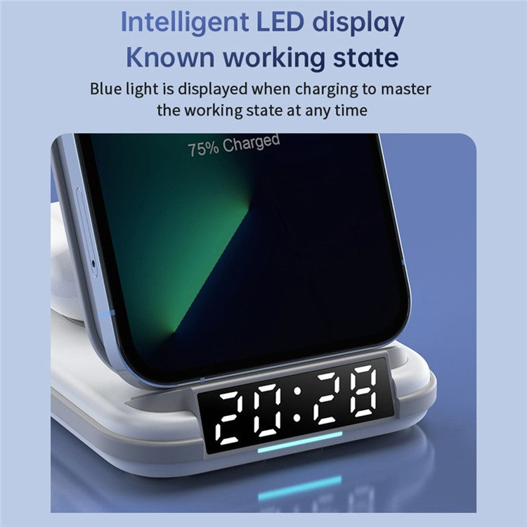 LFX-180 For Phone / Smart Watch / Earbuds Wireless Charger Desktop Charging Station with Alarm Clock