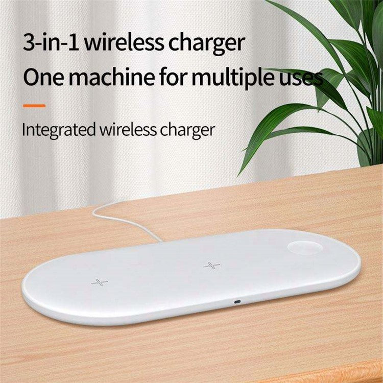 15W Max Charging Pad for Phone / Earbuds / Smart Watch 3-in-1 Desktop Wireless Charger - White