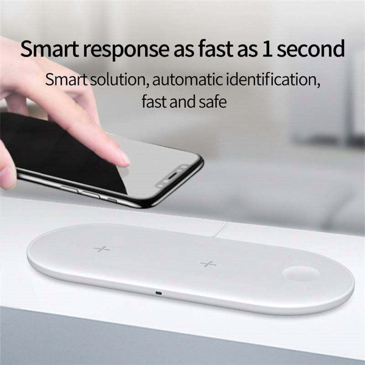 15W Max Charging Pad for Phone / Earbuds / Smart Watch 3-in-1 Desktop Wireless Charger - White