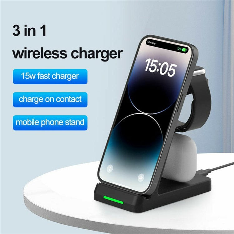 3-in-1 Wireless Charger for Airpods / Mobile Phone / Smart Watch Charging Station - Black