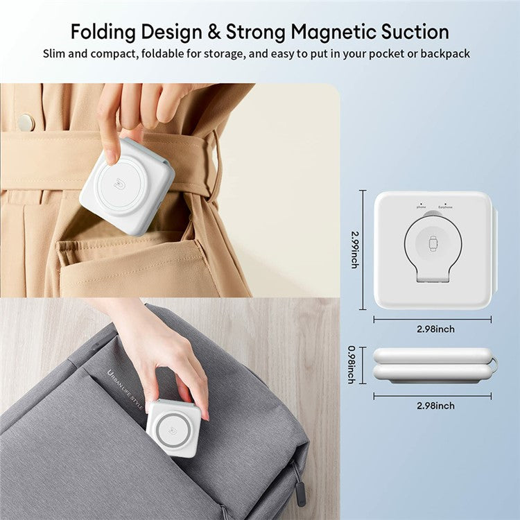 W-126 3 In 1 Wireless Magnetic Charging Station Phone Charging Pad Foldable Watch Earphone Charger - White