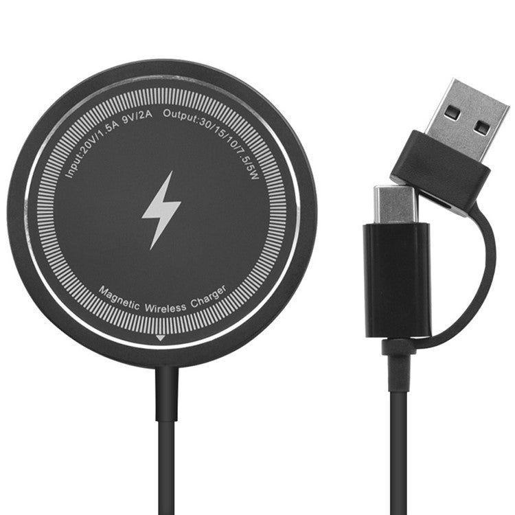 W104 USB+Type-C Interface Wireless Charger 15W Wireless Charging Pad Compatible with MagSafe - Black