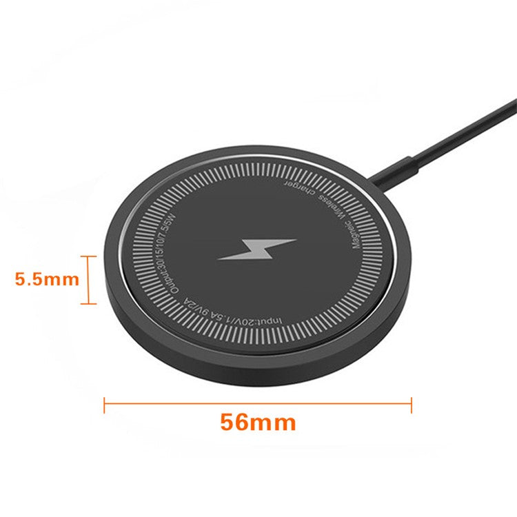 W104 USB+Type-C Interface Wireless Charger 15W Wireless Charging Pad Compatible with MagSafe - Black