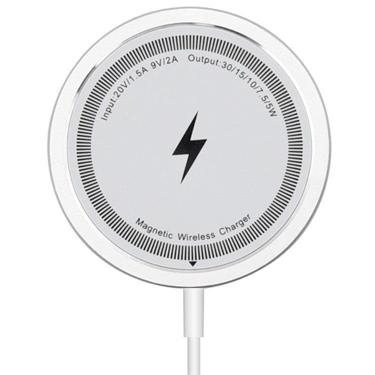 W104 Round Magnetic Wireless Charger 15W Phone Wireless Charging Pad with Type-C Cable - White