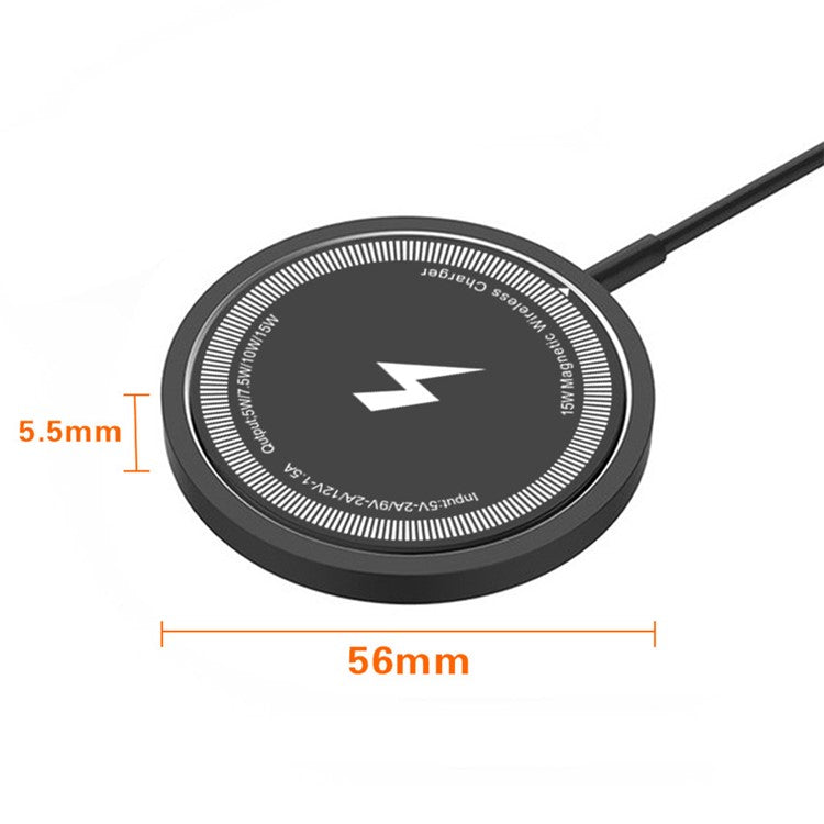 W104 Round Magnetic Wireless Charger 15W Phone Wireless Charging Pad with Type-C Cable - White