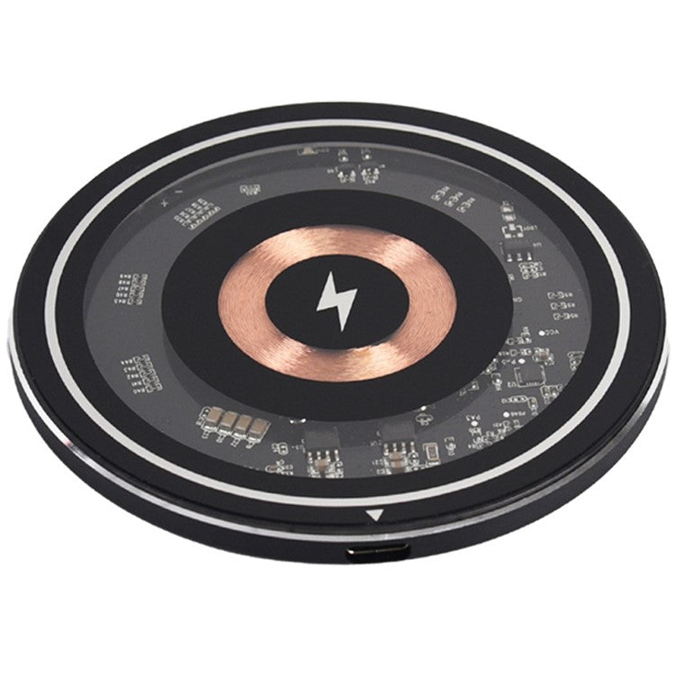 W102 Aluminum Alloy Wireless Charger Qi-Standard 15W Wireless Charging Pad with Light for Cell Phones - Black