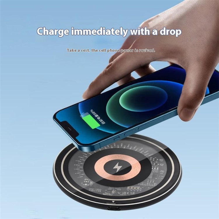 W102 Aluminum Alloy Wireless Charger Qi-Standard 15W Wireless Charging Pad with Light for Cell Phones - Black