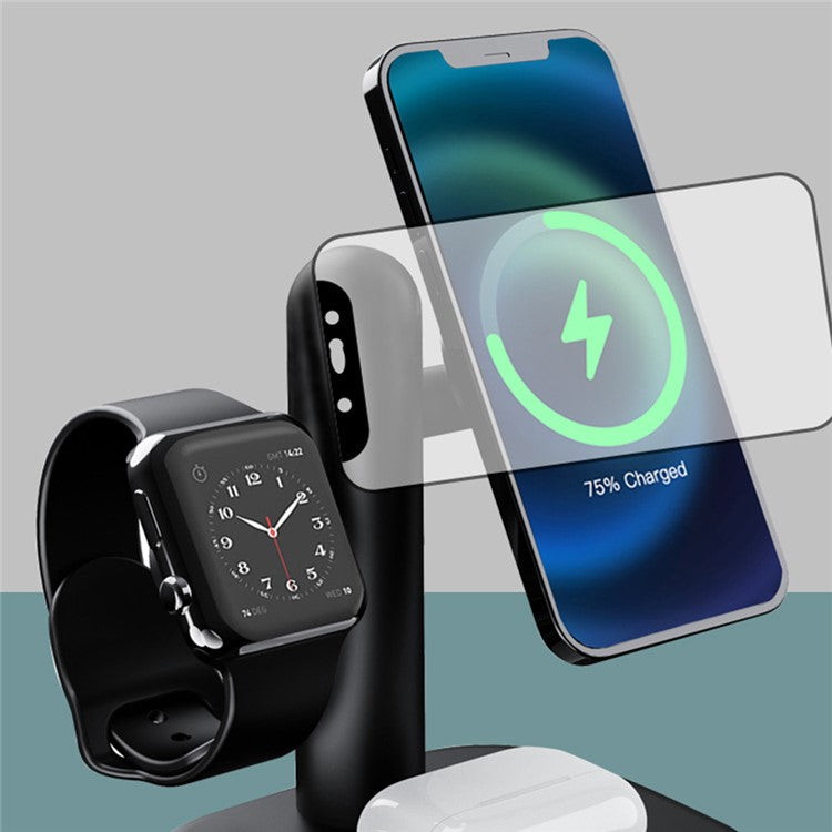 W98 Compatible with MagSafe 15W Wireless Charger Stand with Light for Apple Watch AirPods iPhone - Black