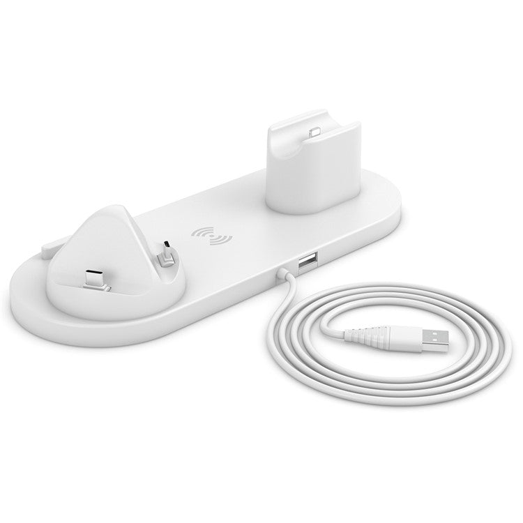 B07C 6-in-1 Desktop Phone Watch Earphone Charging Stand Wireless Charger - White