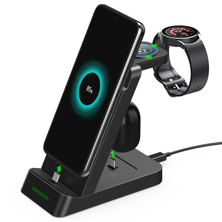 B20 For Samsung Watch Wireless Charger Phone Earphone Charging Stand - Black