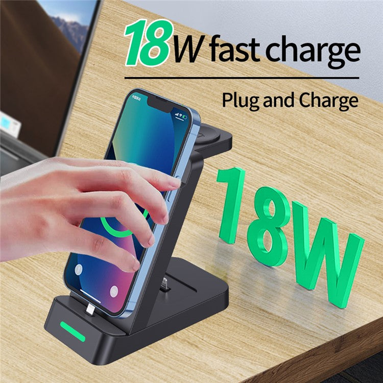 B20 For Samsung Watch Wireless Charger Phone Earphone Charging Stand - Black