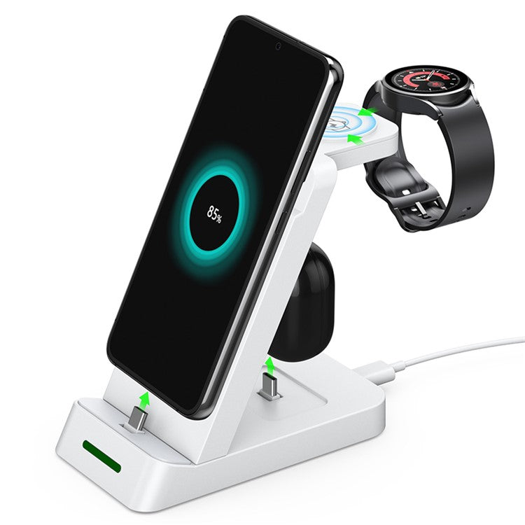 B20 For Samsung Watch Wireless Charger Phone Earphone Charging Stand - White