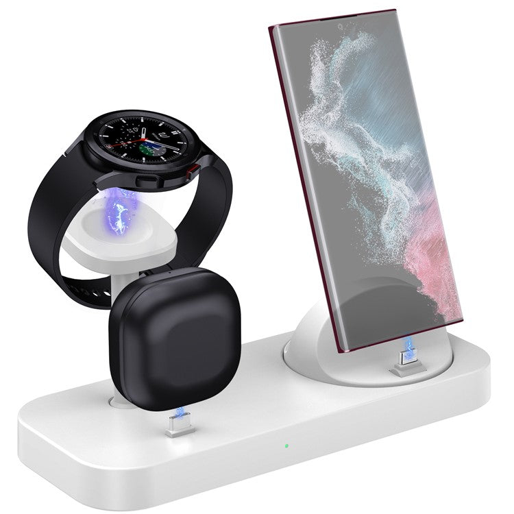 B25 For Samsung Watch Wireless Charger Phone Earphone Direct Charge Stand - White