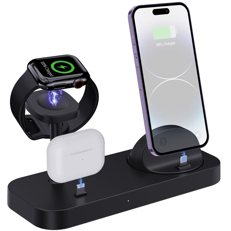 B25 For Apple Watch Wireless Charger Phone Earphone Direct Charging Stand - Black