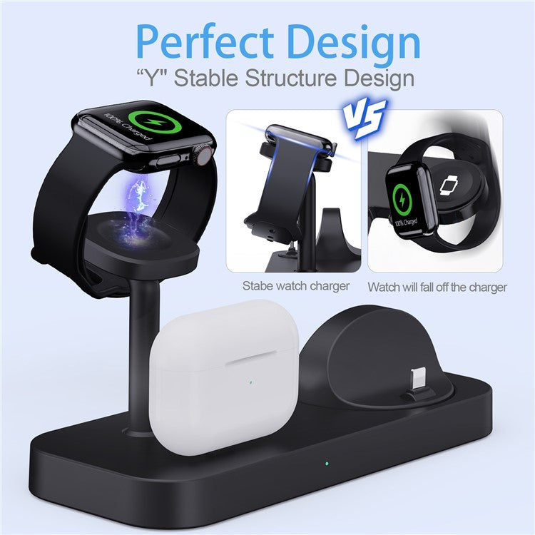 B25 For Apple Watch Wireless Charger Phone Earphone Direct Charging Stand - Black