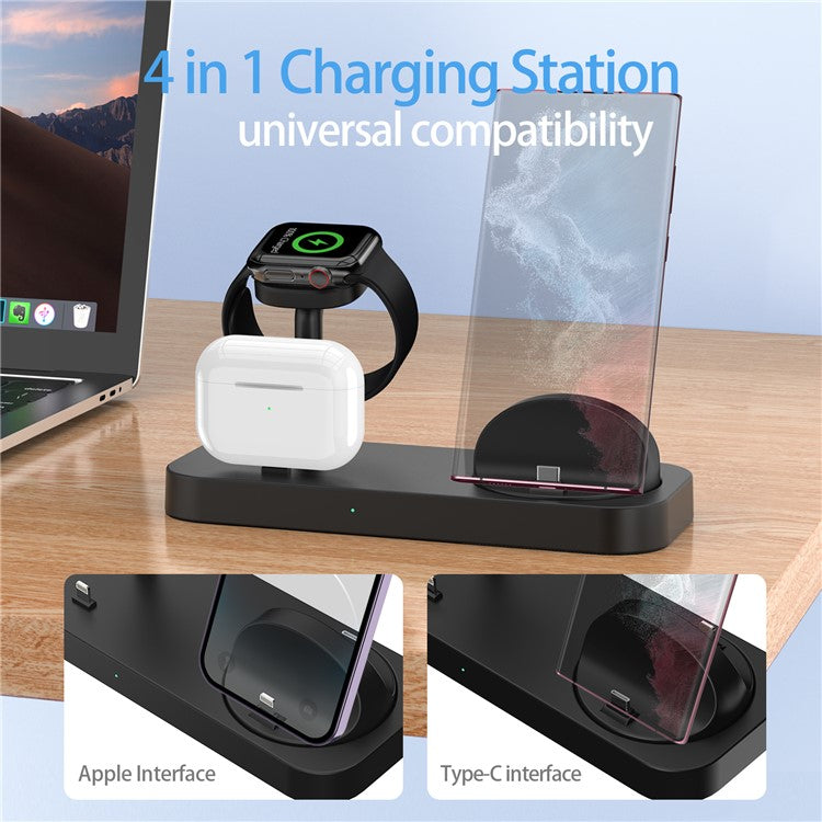 B25 For Apple Watch Wireless Charger Phone Earphone Direct Charging Stand - Black