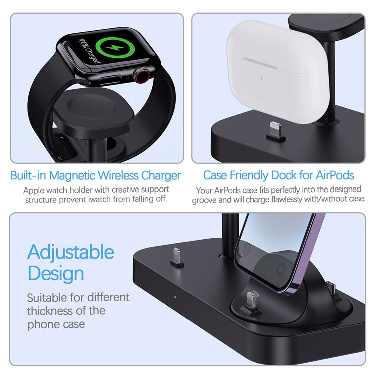 B25 For Apple Watch Wireless Charger Phone Earphone Direct Charging Stand - Black