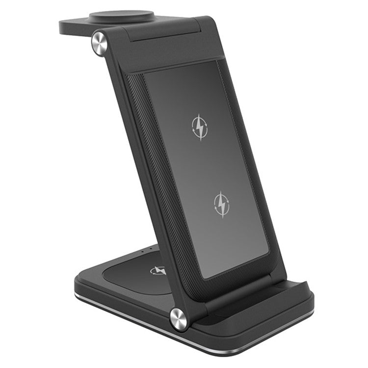 B27 3-in-1 Foldable Wireless Charger Phone Watch Earphone Charging Dock - Black