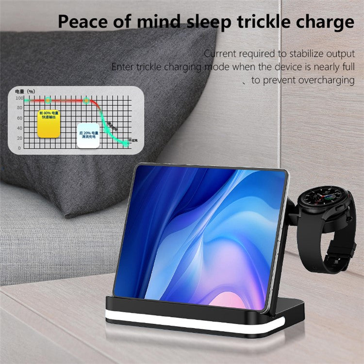 B26 For Samsung Watch Wireless Charger Foldable Phone Earphone Smartwatch 3-in-1 Charging Stand - Black