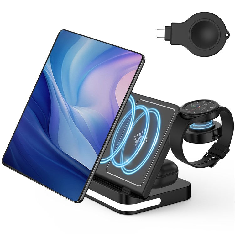 B26 For Apple Watch Wireless Charger Foldable Phone Earphone Watch 3-in-1 Wireless Charging Stand - Black