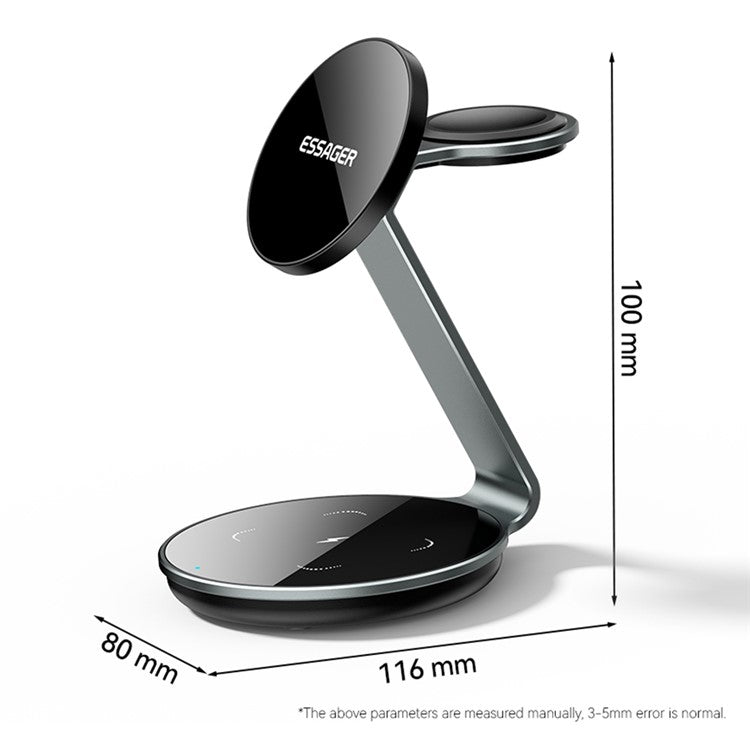 ESSAGER 3 In 1 Charging Pad 15W Wireless Charger Display Stand