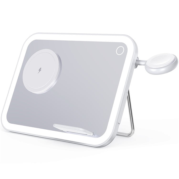 V22 3-in-1 Compatible with MagSafe Wireless Charger with LED Makeup Mirror and Night Light - White