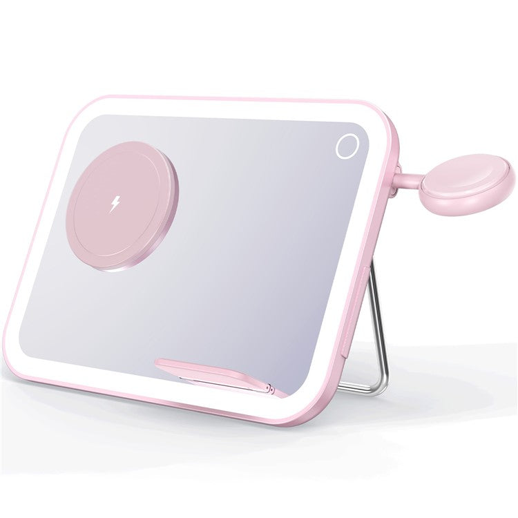 V22 3-in-1 Compatible with MagSafe Wireless Charger with LED Makeup Mirror and Night Light - Pink