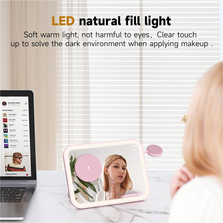 V22 3-in-1 Compatible with MagSafe Wireless Charger with LED Makeup Mirror and Night Light - Pink