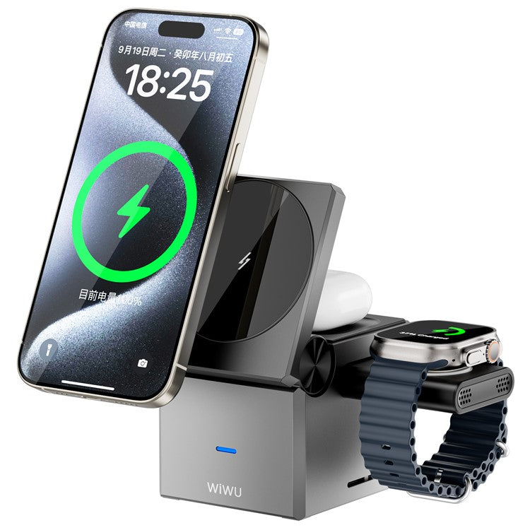 WIWU Wi-W030 For iPhone / Apple Watch / AirPods 3-in-1 Wireless Charging Stand Magnetic Wireless Charger