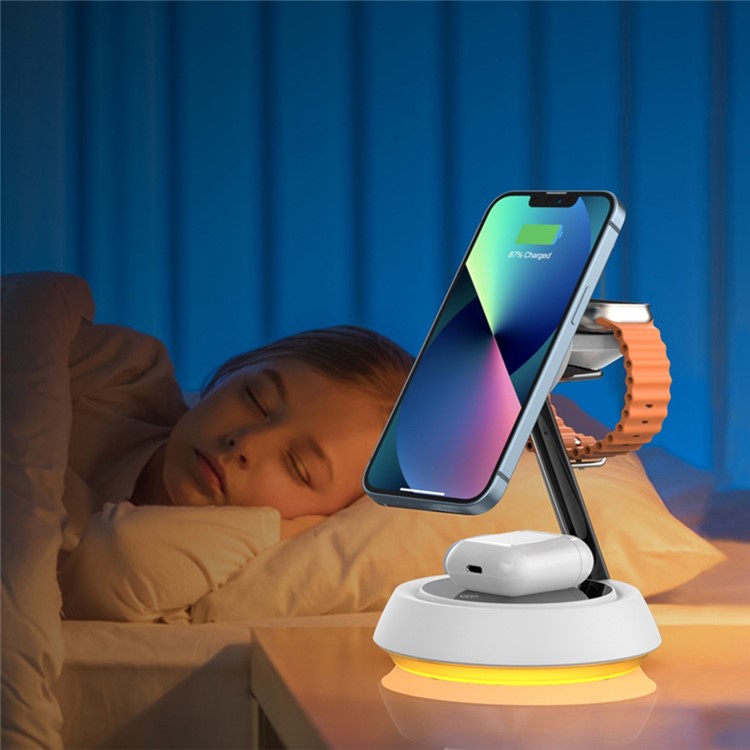 WIWU Wi-W002 For iPhone / Apple Watch / AirPods 3-in-1 Desktop Charging Stand 15W Magnetic Wireless Charger