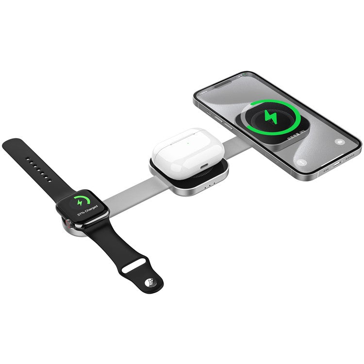 WIWU Wi-W031 3-in-1 Magnetic Foldable Charging Dock Watch Earphone Phone Wireless Charger