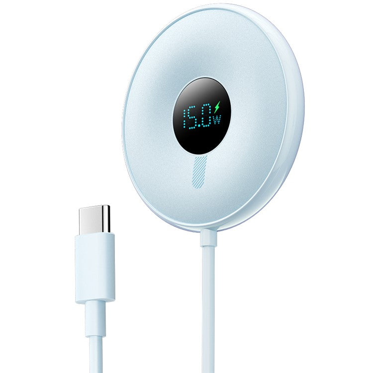 ESSAGER 15W Fast Charging Circular Magnetic Wireless Charger with Digital Display - Blue