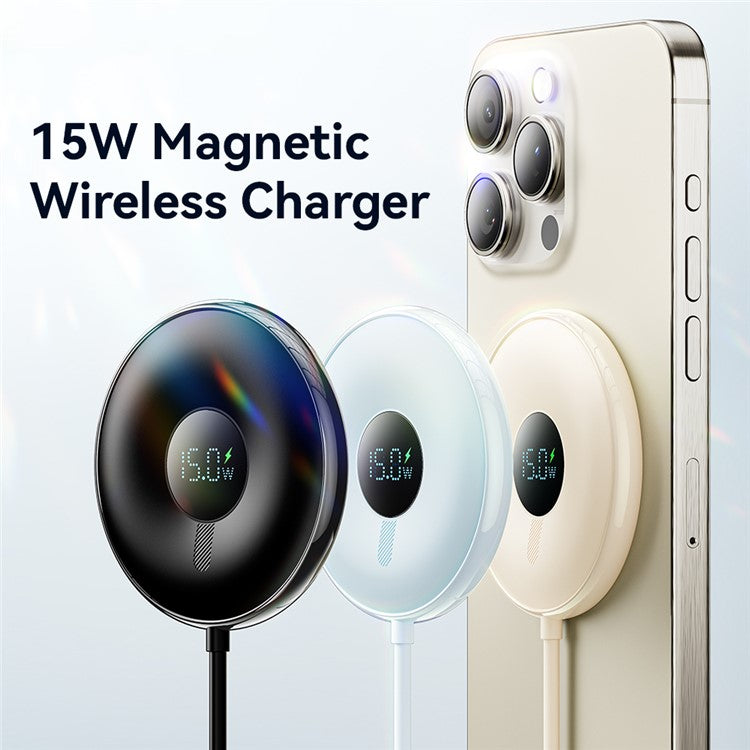 ESSAGER 15W Fast Charging Circular Magnetic Wireless Charger with Digital Display - Blue