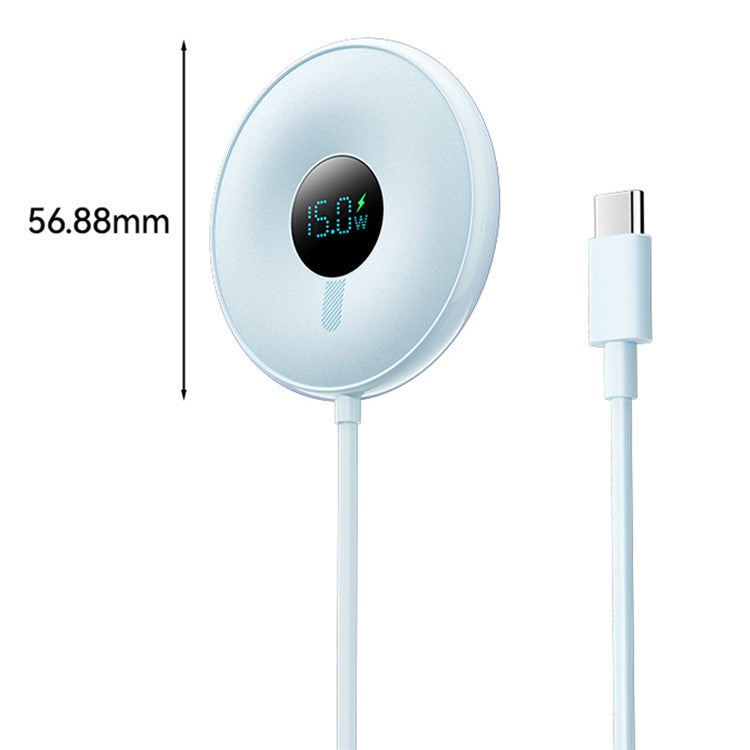 ESSAGER 15W Fast Charging Circular Magnetic Wireless Charger with Digital Display - Blue