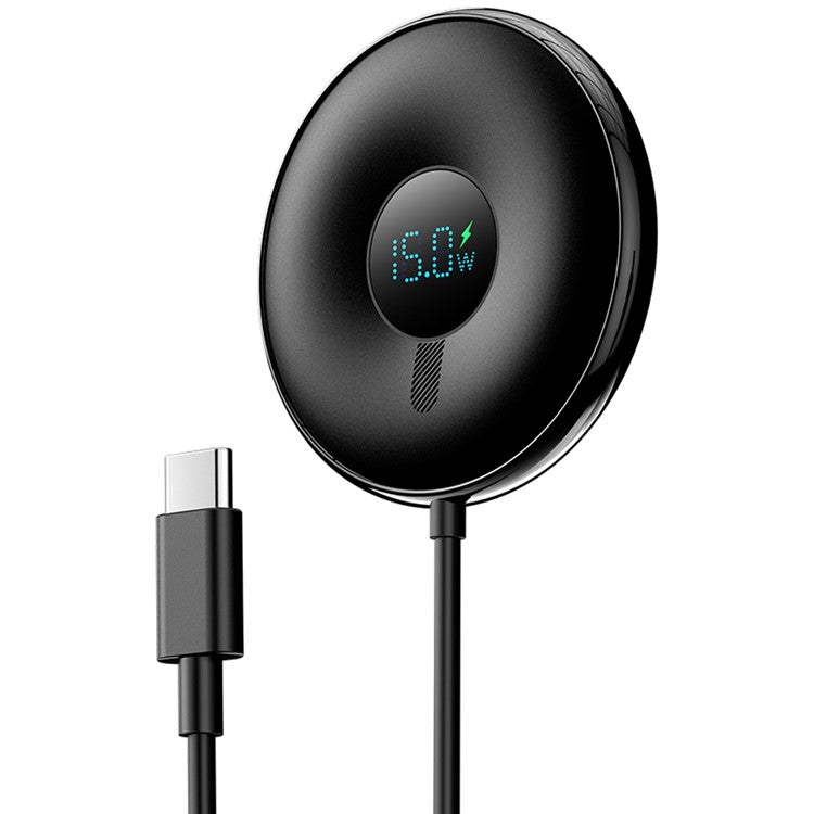 ESSAGER 15W Fast Charging Circular Magnetic Wireless Charger with Digital Display - Black