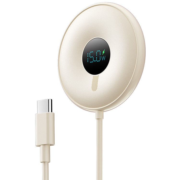 ESSAGER 15W Fast Charging Circular Magnetic Wireless Charger with Digital Display - Beige