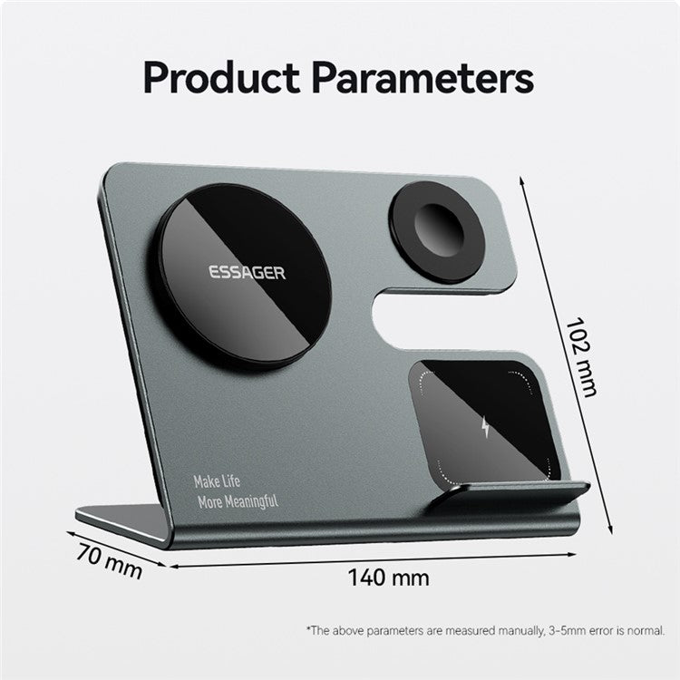 ESSAGER 3-in-1 15W Magnetic Wireless Charger Desktop Charging Station for Phone / Earphone / Smart Watch