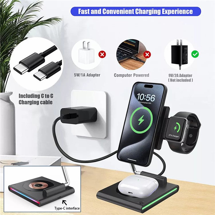 KTM8 For iPhone / iWatch / AirPods 3-in-1 Wireless Charging Stand 15W Magnetic Wireless Charger